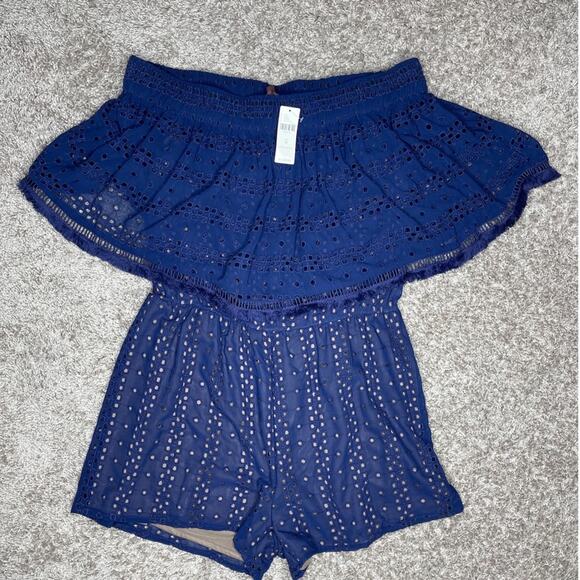 Anthropologie Ranna Gill Tiered Eyelet Off-The-Shoulder Romper Size Medium NEW - Picture 3 of 8